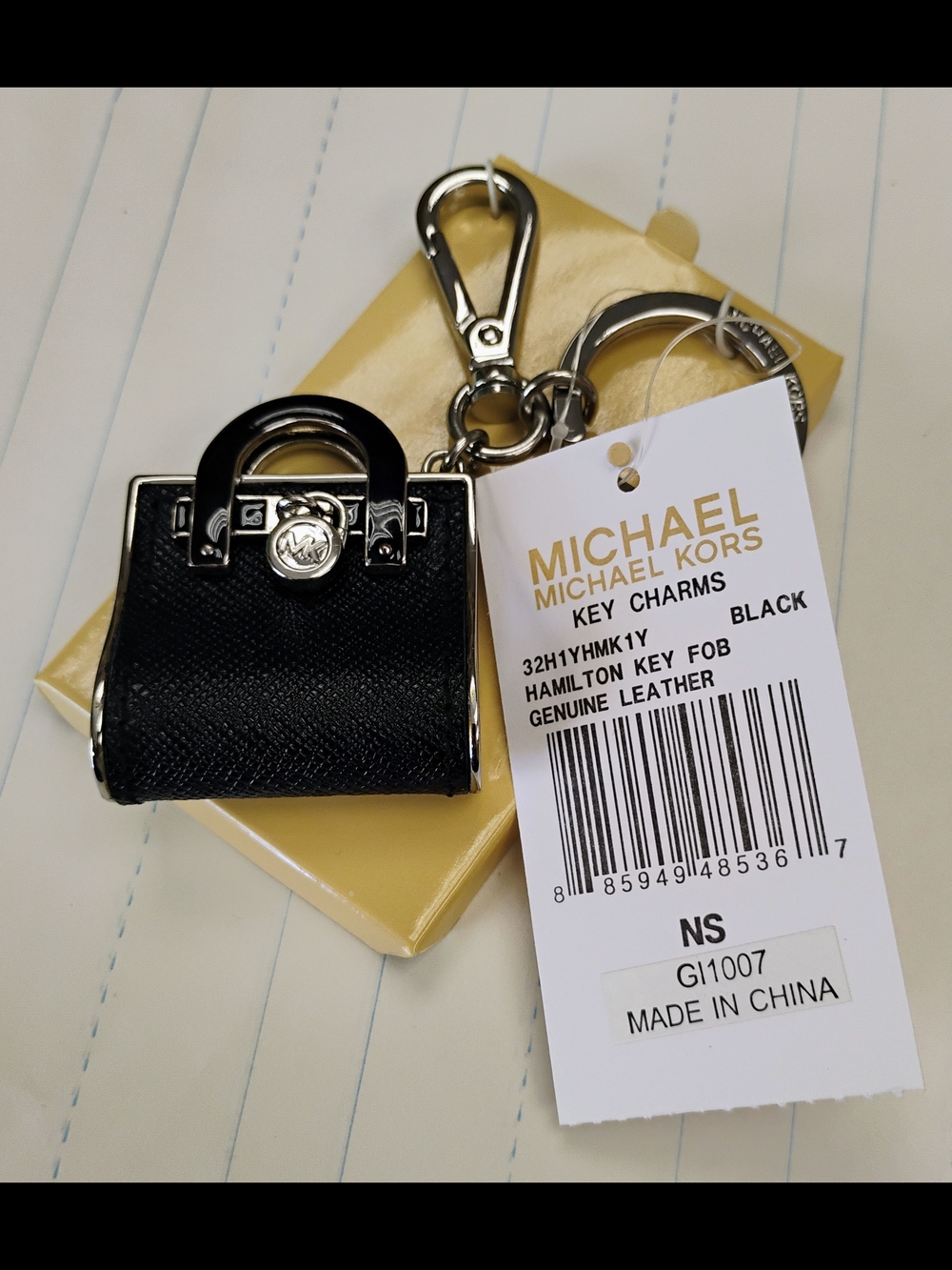NWT Michael Kors Hamilton Bag Charm/Keyfob - Black/Silver - Picture 3 of 9